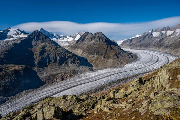 Buzul Manzarası Dağ Gökyüzü Sviçre Alplerinde Aletsch Buzulu Bettmeralp Valais — Stok fotoğraf