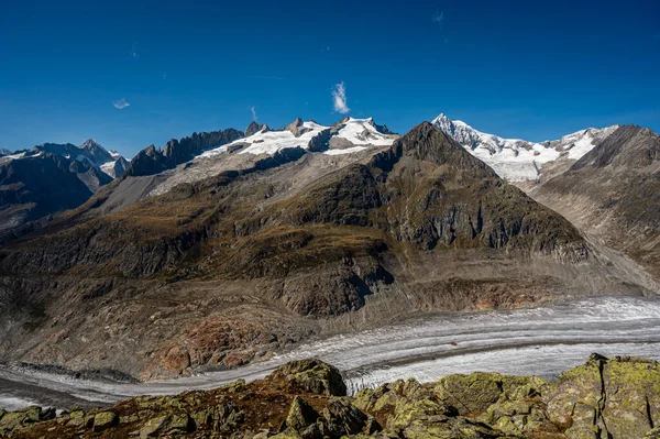 Paisaje Glaciar Montaña Cielo Glaciar Aletsch Los Alpes Suizos Bettmeralp —  Fotos de Stock