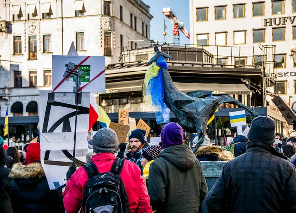 Протест Стокгольмі Швеція Проти Вторгнення Росіян Україну Ліцензійні Стокові Фото