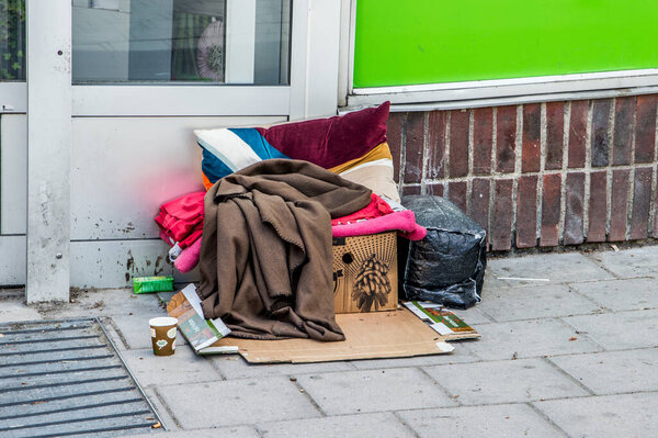 Beggars working place in Stockholm, Sweden.