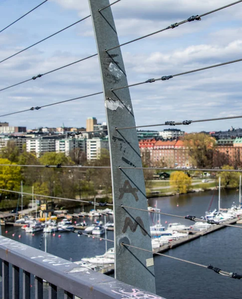 Wire Fence Bridge Central Stockholm Sweden Prevent Suicide Jump Bridge — Stock Fotó