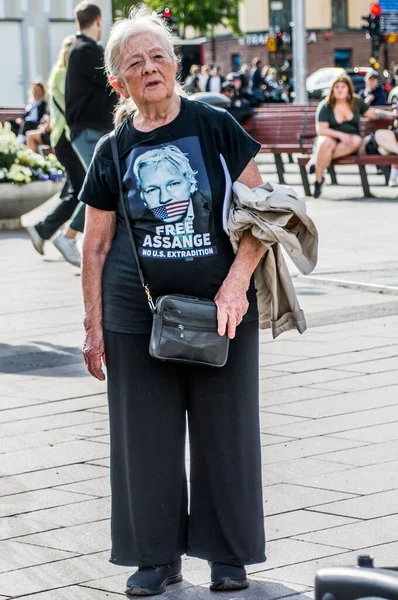Manifestación Estocolmo Suecia Para Apoyar Periodista Julian Assange Que Está — Foto de Stock
