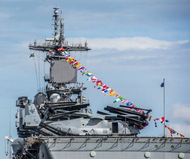 İsveç 'in orta Stockholm kentinde NATO-donanması, Baltık Denizi' nde savaş oyununa girmeden önce.