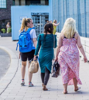 Tourists walking in central Stockholm, Sweden.