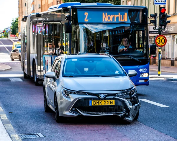 Crashed Taxi Cab Bus Stop Stockholm Sweden — 图库照片