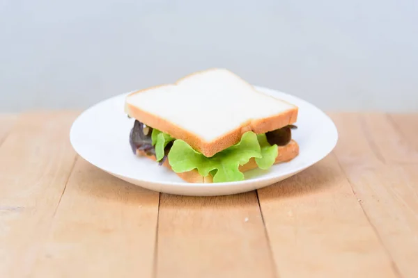 Sandwich Ham White Dish Table — ストック写真