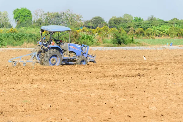 Agricoltore Guidare Trattore Soffiare Terreno Preparazione Alberello Verdura — Foto Stock