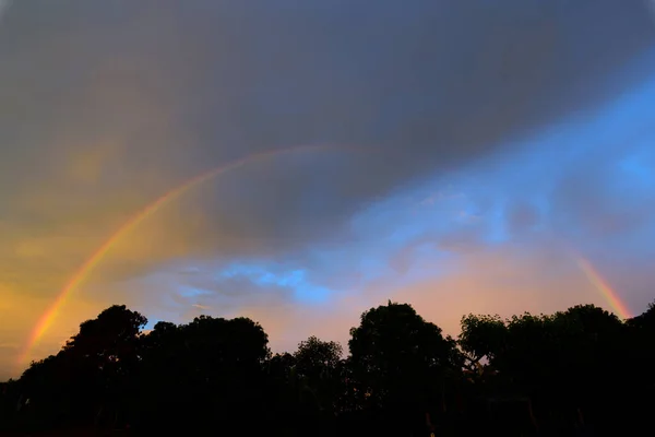 Rainbow Sky Raining Time Evening — Stok Foto