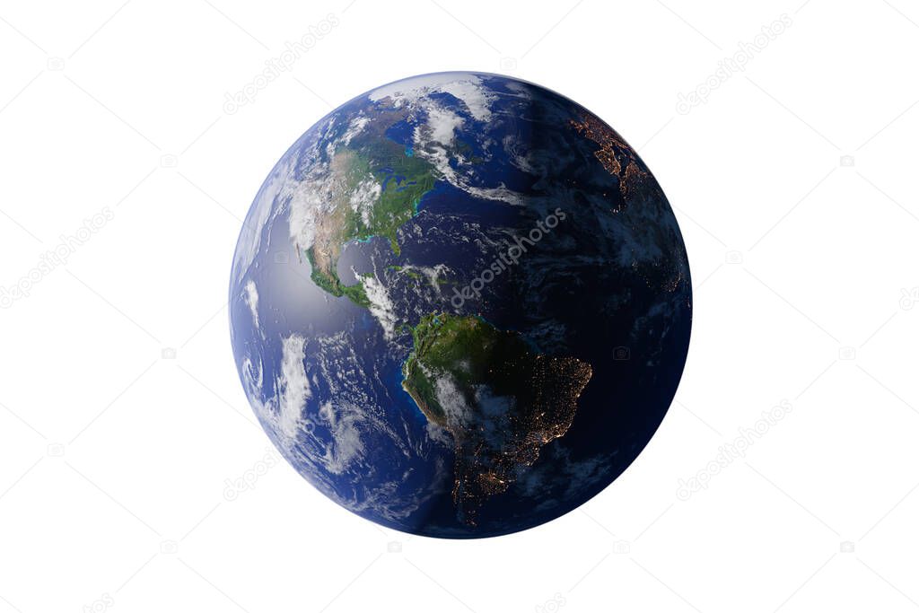 isolated image of the earth on white background. 3d render.