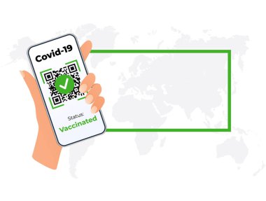 Cep telefonlu QR kodu. covid-19 dijital pasaport aşısı sertifikası.