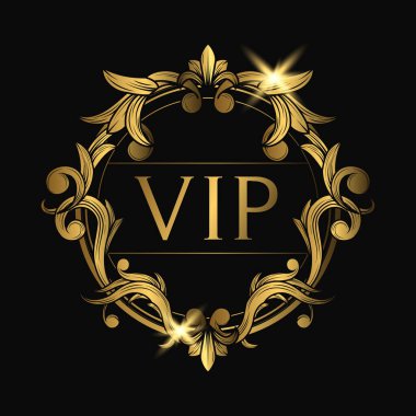 VIP Altın Rozet İllüstrasyonu. Kart, Davetiye, Yazdırma Sanatı, Marka Kimliği İçin Uygun Klasik Konsept