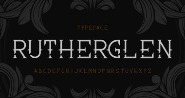 Klasik modern alfabe serif yazı tipi. Etiket, başlık, logo, poster vs. için retro konsepte sahip serif tipografisi. vektör