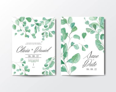 Suluboya yaprak arkaplanlı davet kartı