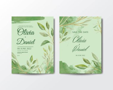 Suluboya yaprak arkaplanlı davet kartı