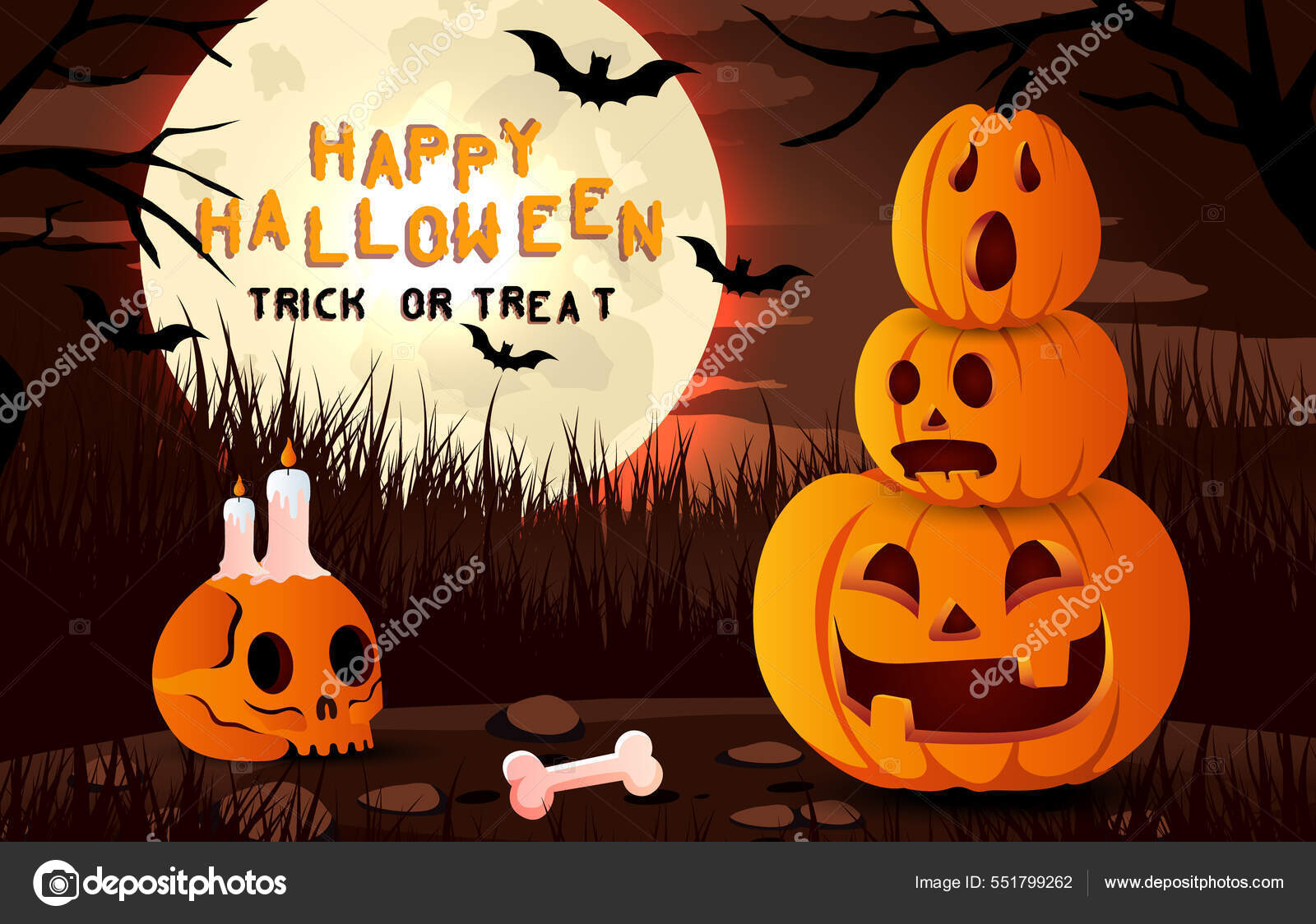 Gledelig Halloween Bakgrunn Halloweenfest Eller Bannerinvitasjon Med  Smilende Gresskar Skrekkillustrasjon stockvektor © kifaukifau #551799262, image size:1600x1124