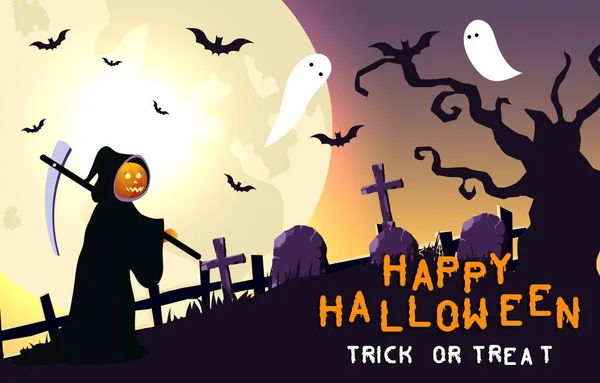 Feliz Halloween Fundo Assustador Festa Halloween Convite Banner Com Abóbora — Vetor de Stock