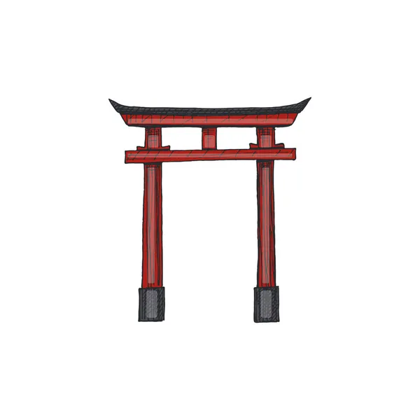 Puerta Torii Japonesa Tradicional Ilustración Del Color Eclosión Del Jalá — Vector de stock