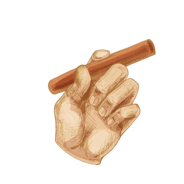 Männliche Hand mit brennender Zigarre. Vintage Vektor Schraffur Farbe — Stockvektor