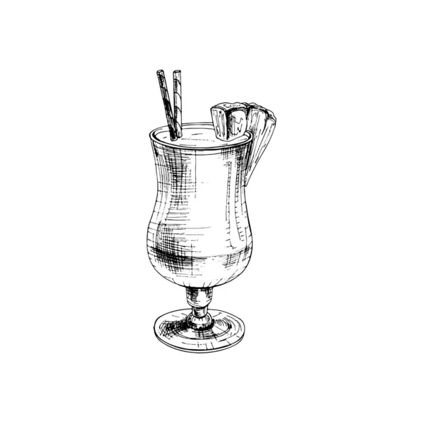 Pina Colada Cocktail Mit Scheiben Ananas Und Stroh Highballglas Vintage — Stockvektor