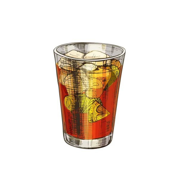 Cuba libre cocktail. Vintage hatching vector illustration. Isolated on white — Stok Vektör