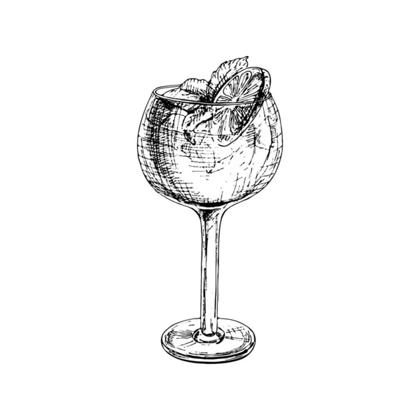 Cuba libre cocktail. Vintage hatching vector illustration. Isolated on white — Vector de stock