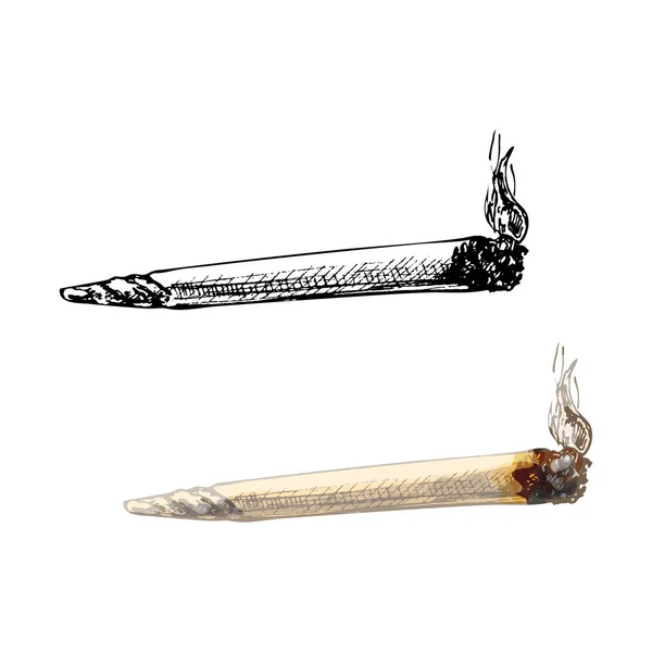 Fumant des cigarettes faites main avec de la fumée. Illustration d'éclosion vectorielle vintage — Image vectorielle