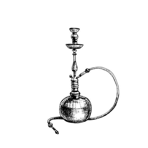 Hookah. Vintage kläckning svart illustration isolerad på vit — Stock vektor