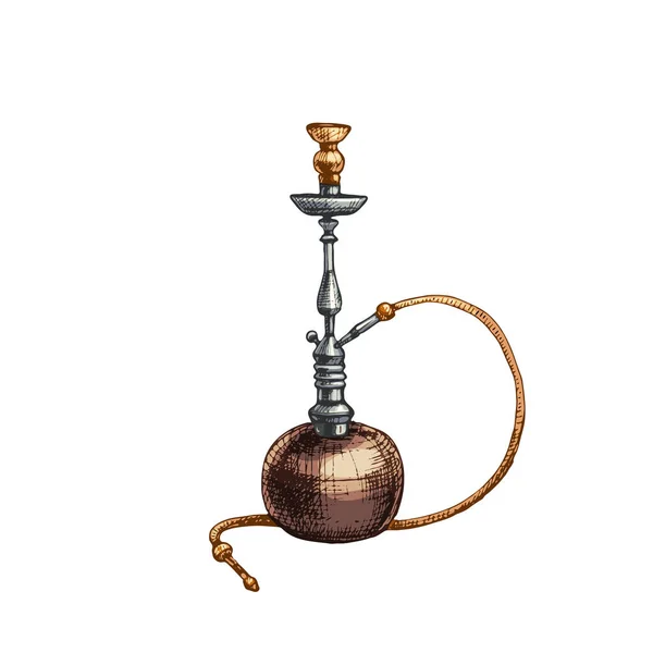 Hookah Vintage Hatching Color Vector Illustration Isolated White Background — Stock Vector