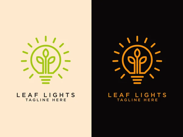 Kreative Blatt Logos Wachsen Ein Wenig Auf Glühbirnen — Stockvektor