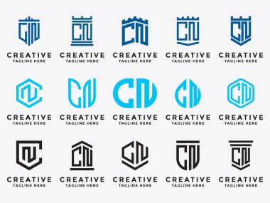 İlk Set harfleri CN logo simgesinden ilham verici logo tasarımları. - Vektörler