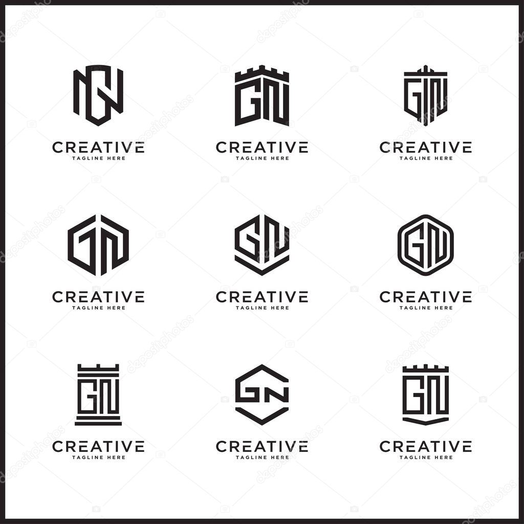 Template Set initial letters of the GN logo icon. -Vector