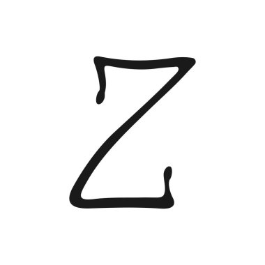 Z harfi logosu, simge. Elle çizilmiş Z harfi işareti. El yazısı, logo için harfler. Kaligrafi harfi z şablonu. Harf betiği, yazı tipi