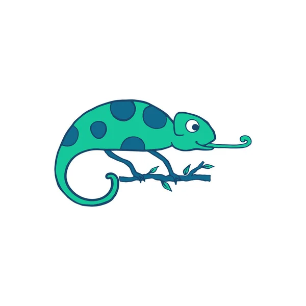 Chameleon Isolated White Background Cute Cartoon Character Green Chameleon Hand — Stock vektor
