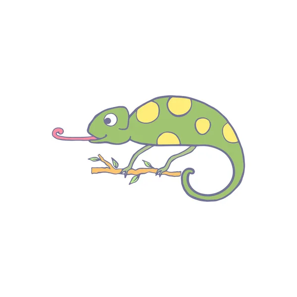 Chameleon Isolated White Background Cute Cartoon Character Color Chameleon Hand — Stockvektor