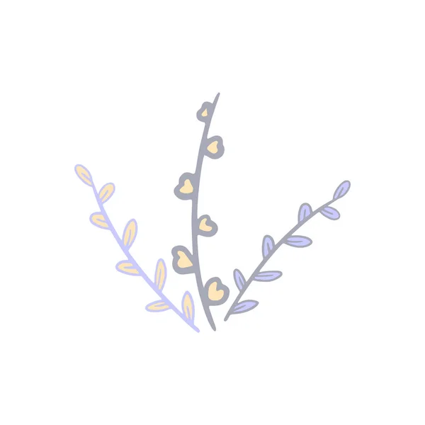 Delicate Branches Plants Leaves Hand Draw Doodle Soft Color Illustration — Image vectorielle