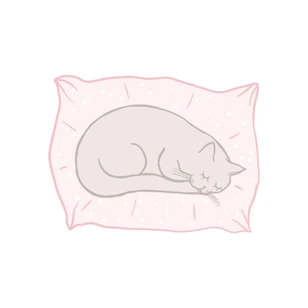 Cute Sleeping Cat Pillow Baby Doodle Cartoon Character Blue Cat — Stok Vektör