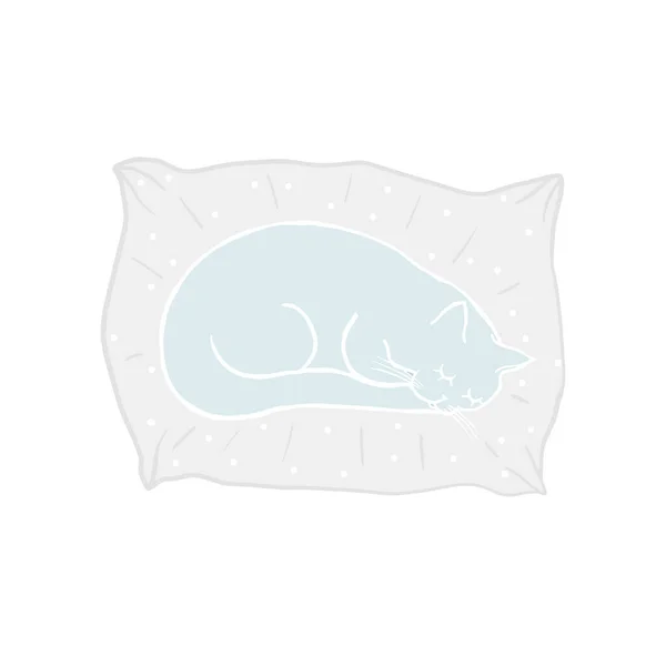 Cute Sleeping Cat Pillow Baby Doodle Cartoon Character Blue Cat — Stok Vektör