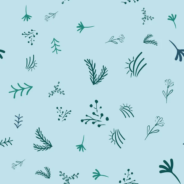 Abstract Floral Seamless Pattern Hand Drawn Plant Elements Leafs Vector — Vetor de Stock