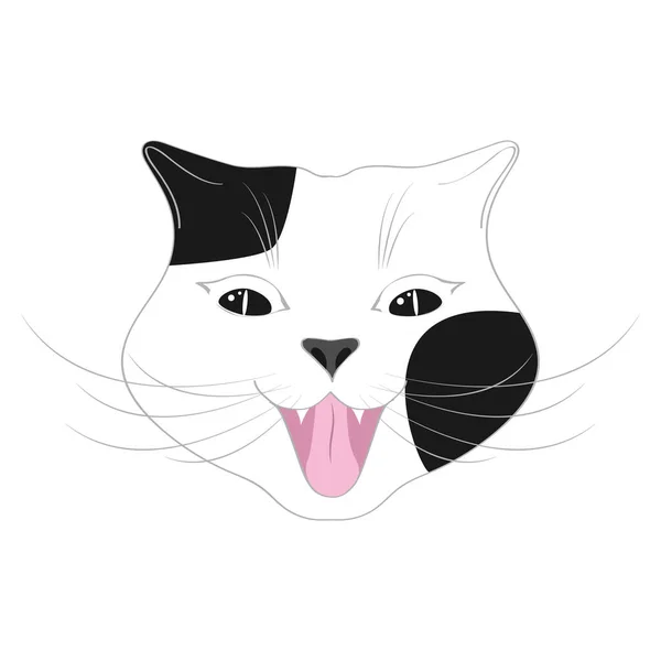 可爱的快乐猫卡通片 快乐的猫 滑稽猫的脸 黑白相间的枪口 儿童设计 — 图库矢量图片