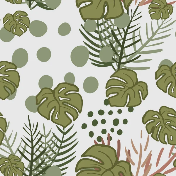 Handgezeichnete Florale Nahtlose Muster Exotisch Grüne Blätter Hintergrund Abstraktes Einfaches — Stockvektor