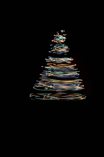 Abstração Formada Por Traços Movimento Circular Fontes Luz Escuro Árvore — Fotografia de Stock