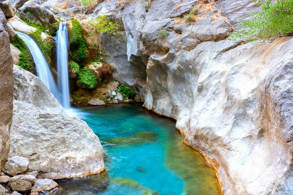 Sapadere Canyon Och Två Vackra Vattenfall Faller Från Klippan Alanya — Stockfoto