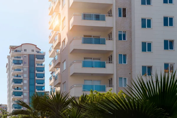 Several new newly built block residential buildings. Modern architecture against the sky.