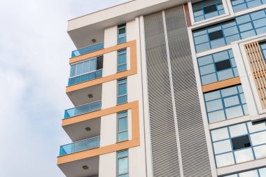 Corner of an apartment building in Alanya, Turkey. Modern real estate.