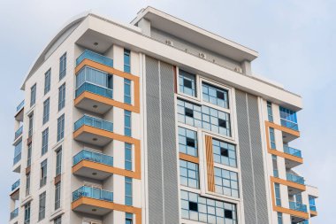 Corner of an apartment building in Alanya, Turkey. Modern real estate.