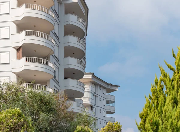 New modern residential building exterior against the sky. Architecture of southern Turkey.