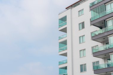 Corner of an apartment building in Alanya, Turkey. Modern real estate.