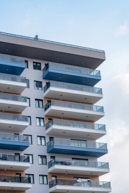 Tall apartment building. Fragment of a residential building. Architecture of Southern Turkey.