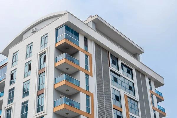 Corner of an apartment building in Alanya, Turkey. Modern real estate.