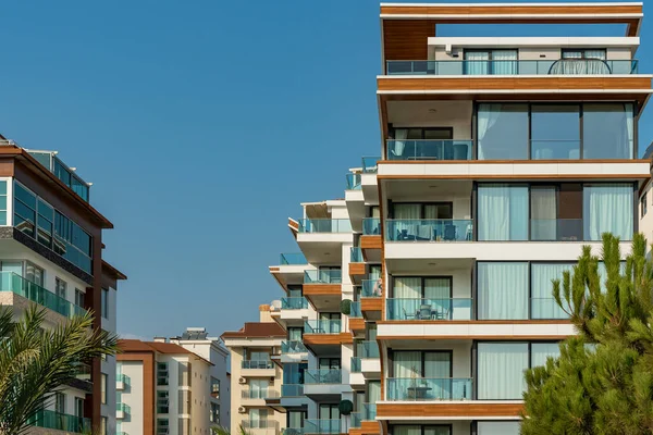 Cityscape of a residential area with modern apartment buildings in Turkey.